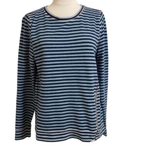 LUCKY BRAND LOTUS Two Tone Blue Distressed Striped Sweatshirt Size Medium